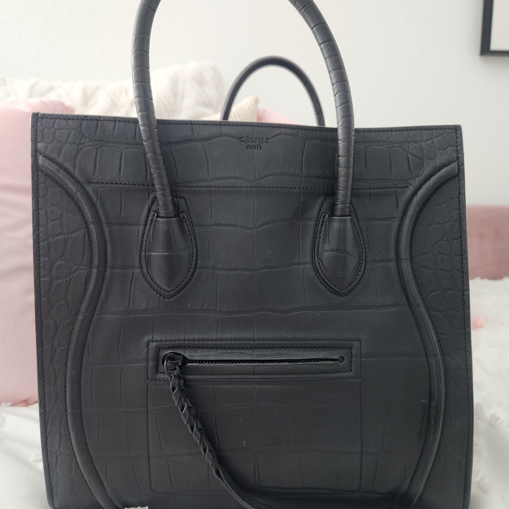 🖤 Celine Black Croc-Embossed Tote Bag